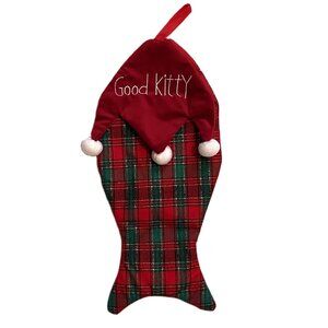CHRISTMAS STOCKING for KITTY CAT Red Green and Silver  928HT